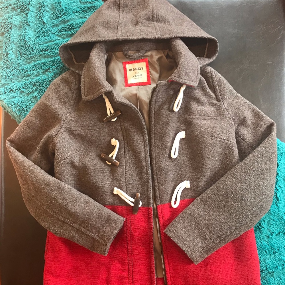 Old Navy Brown/Red Pea Coat with Toggle Buttons